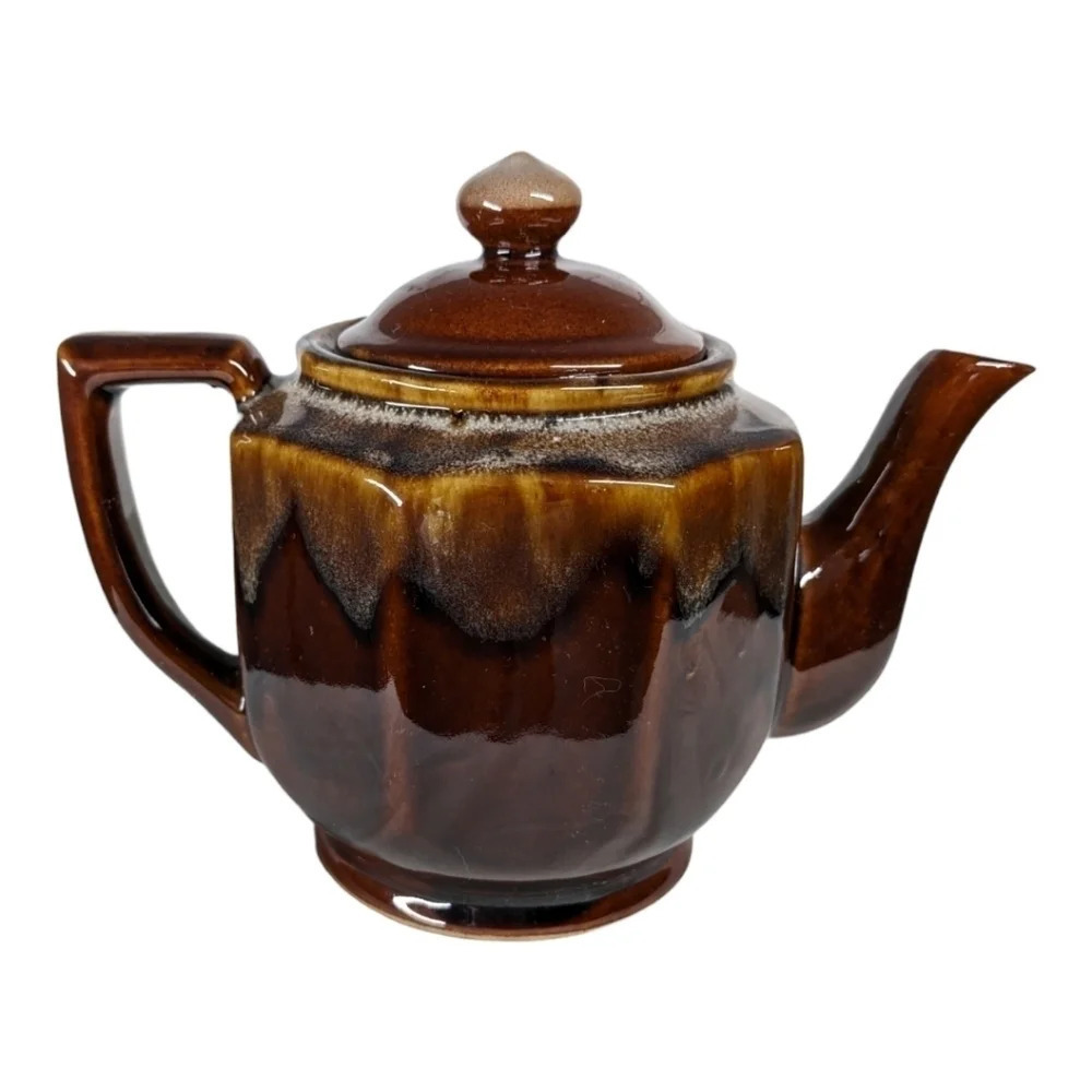 Vintage Retro  Octagonal Teapot 4 Cups 3-Tone Brown Drip Glaze - Picture 3 of 10